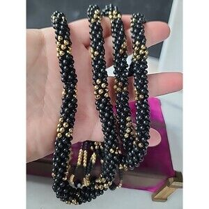 Western Germany Black And Gold Beaded Necklace Vintage